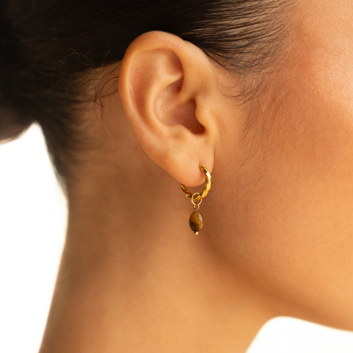 Tiger Eye Hoops Earrings – waterproof earrings by Mari Gavane (view 3)