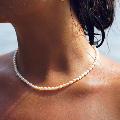 Waterproof Gold Freshwater Pearl Choker Necklace for Women, Adjustable