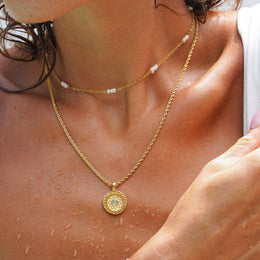 Waterproof Gold Aventurine Sun Pendant Necklace for Women, Dainty
