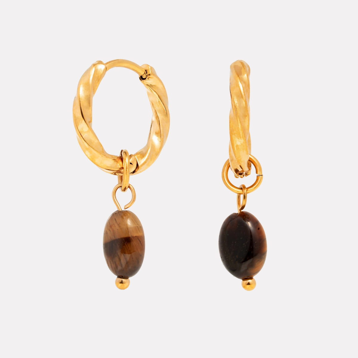 Tiger Eye Hoops Earrings – waterproof earrings by Mari Gavane (view 4)
