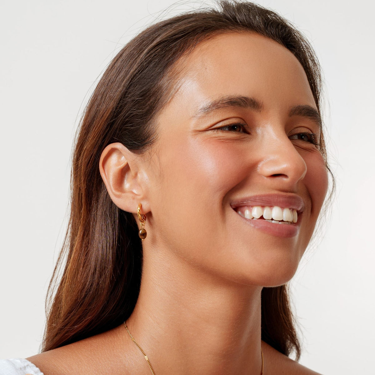 Tiger Eye Hoops Earrings – waterproof earrings by Mari Gavane (view 2)
